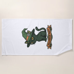 Halloween Party Cat Vintage Vector Design_1 Beach Towel