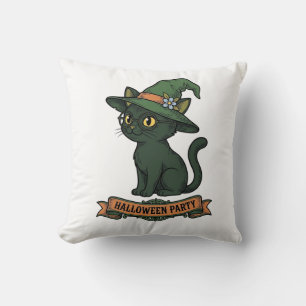 Halloween Party Cat Vintage Vector Design_1 Cushion