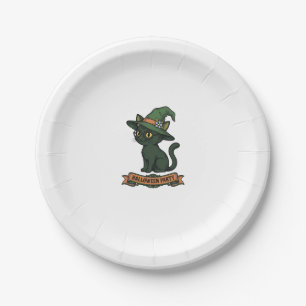Halloween Party Cat Vintage Vector Design_1 Paper Plate
