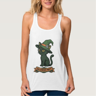 Halloween Party Cat Vintage Vector Design_1 Singlet