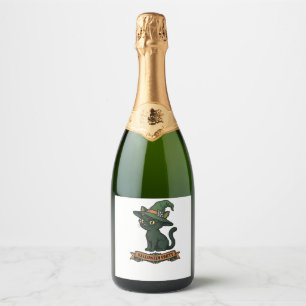 Halloween Party Cat Vintage Vector Design_1 Sparkling Wine Label