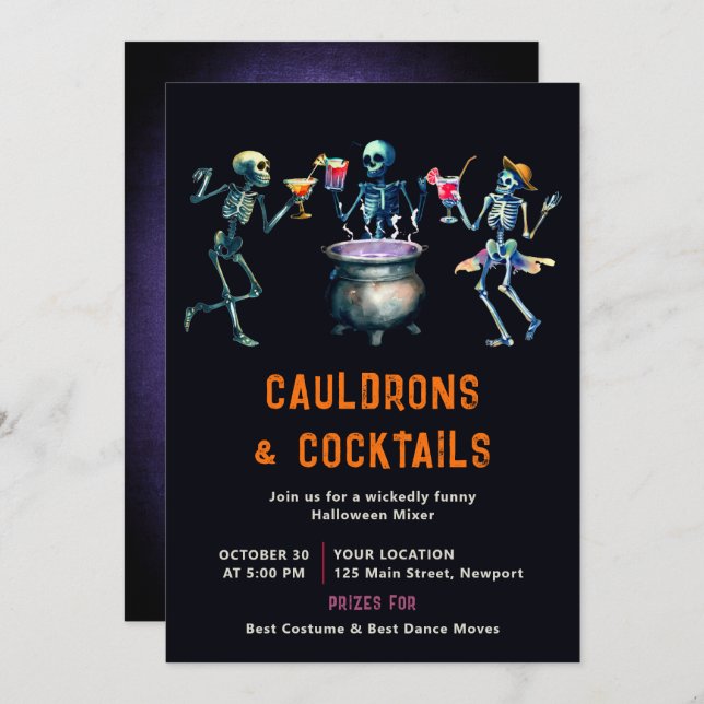 Halloween Party Cauldron Cocktail Mixer Funny Dark Invitation (Front/Back)