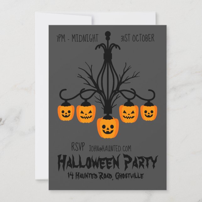 Halloween party chandelier black and orange invitation (Front)