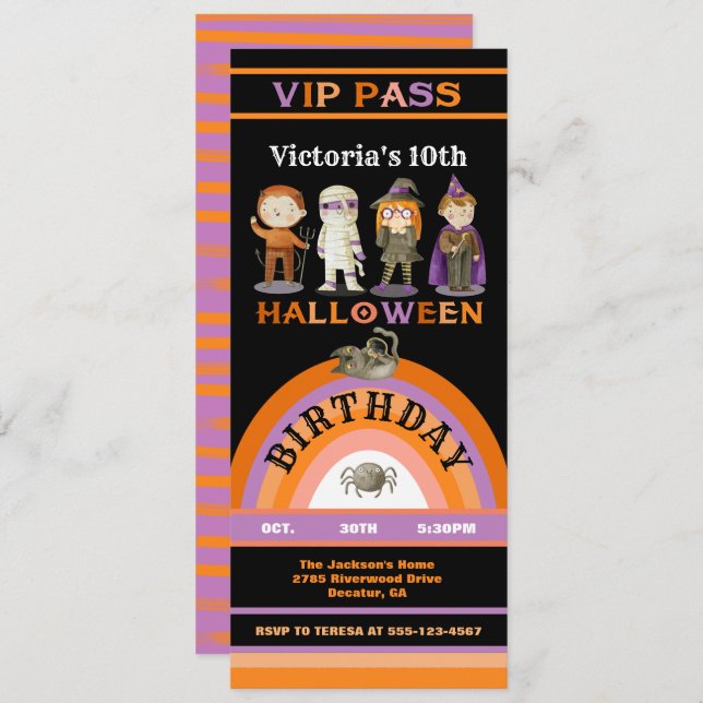 Halloween Party Costume VIP pass ticket Invitation (Front/Back)
