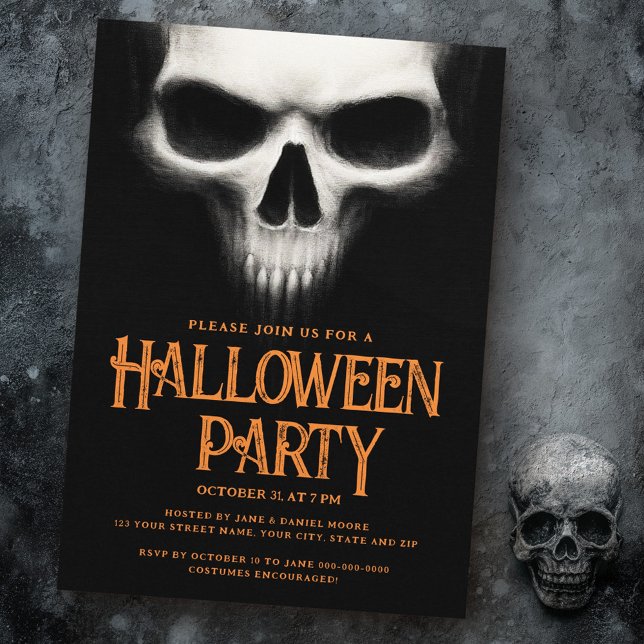 Halloween party creepy ghost skull black orange invitation (Halloween party creepy ghost skull black orange invitation)
