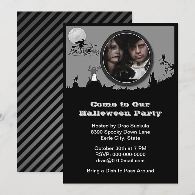 Halloween Party Custom Photo Witch Ghost Cat Invitation (Front/Back)