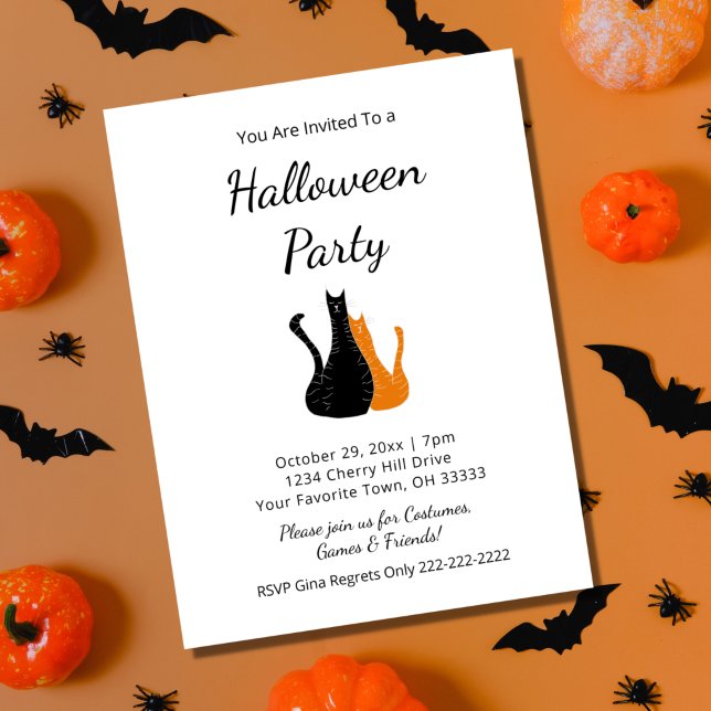 Halloween Party Cute Cats Invitation Postcard (Creator Uploaded)