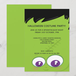 Halloween Party Cute Green Frankenstein Invitation
