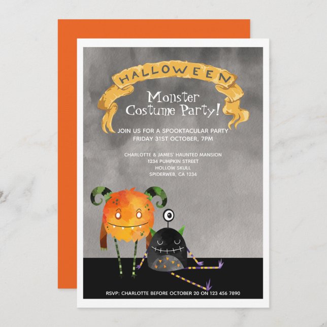 Halloween Party Cute Monsters Invitation (Front/Back)