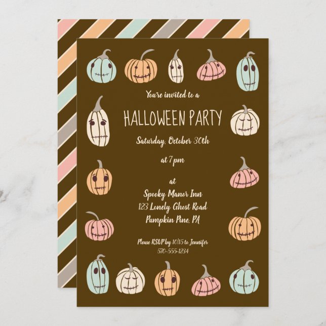 Halloween Party Cute Pastel Pumpkins Invitation (Front/Back)