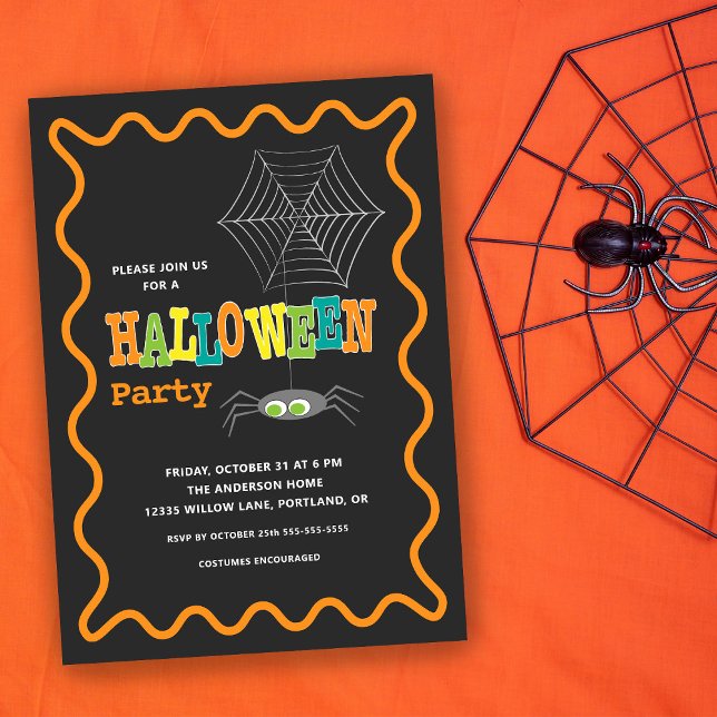 Halloween Party Cute Spider Colourful Typography Invitation (Creator Uploaded)