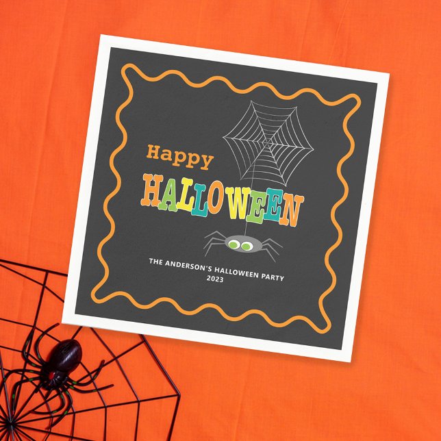Halloween Party Cute Spider Colourful Typography Napkin (Creator Uploaded)