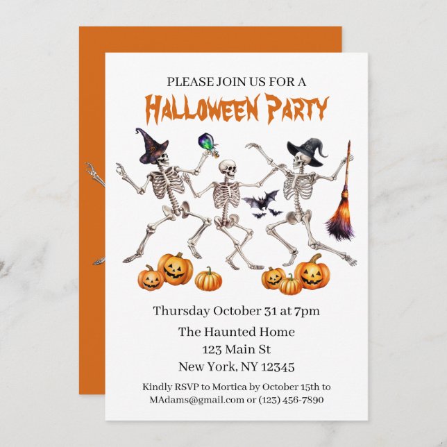 Halloween Party Dancing Skeletons Invitation (Front/Back)