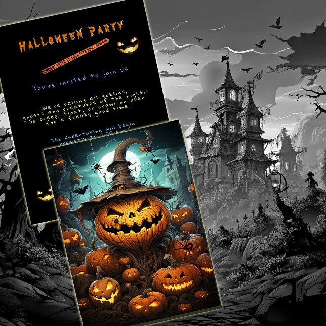 Halloween Party Dark Creepy Pumpkins Bats Spiders Invitation (Creator Uploaded)