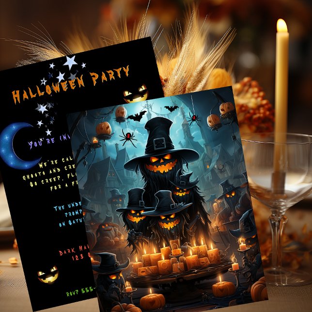 Halloween Party Dark Creepy Pumpkins Bats Spiders Invitation (Creator Uploaded)