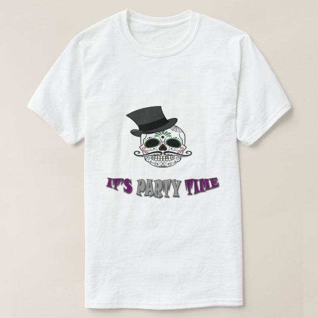 Halloween Party Day of the Dead Decorated Skull T-Shirt (Design Front)