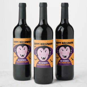 Halloween Party Dracula Bat Vampire Cute Wine Label
