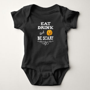 Halloween Party Eat Drink & Be Scary Pumpkin Face Baby Bodysuit