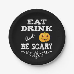 Halloween Party Eat Drink & Be Scary Pumpkin Face Paper Plate