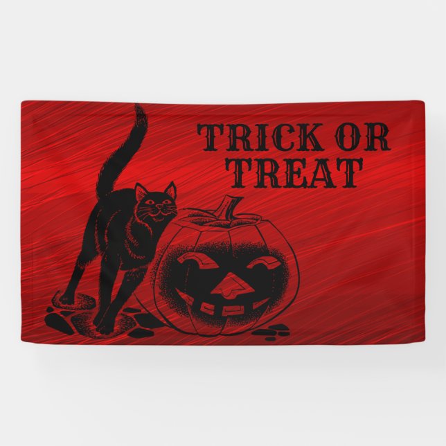 Halloween Party Evil Black Cat Pumpkin Red Scary Banner (Horizontal)