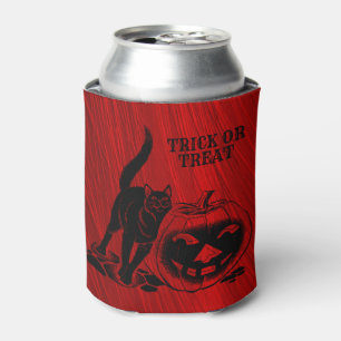 Halloween Party Evil Black Cat Pumpkin Red Scary Can Cooler