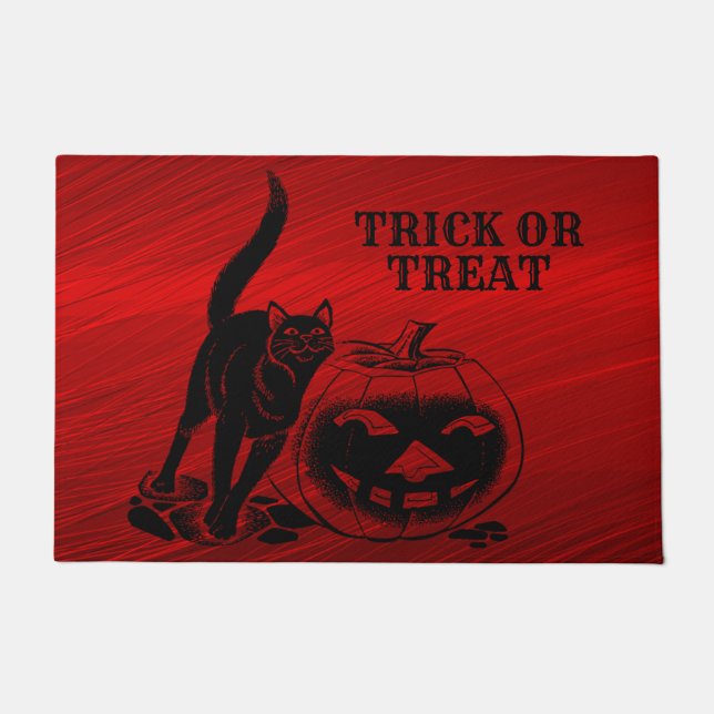 Halloween Party Evil Black Cat Pumpkin Red Scary Doormat (Front)