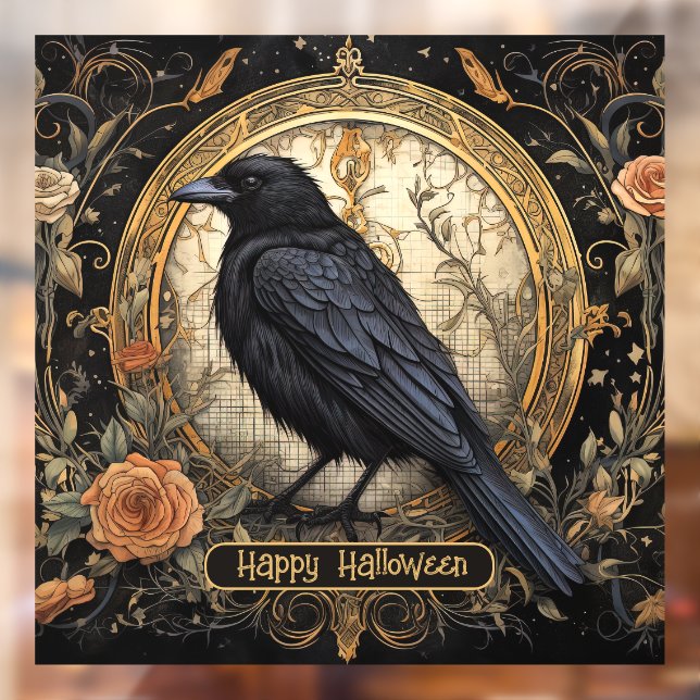 Halloween Party Evil Black Crow Orange Flowers (Sheet 2)