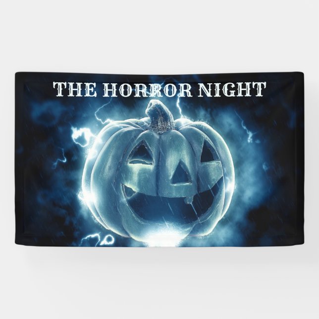 Halloween Party Evil Blue Pumpkin Horror Scary Banner (Horizontal)