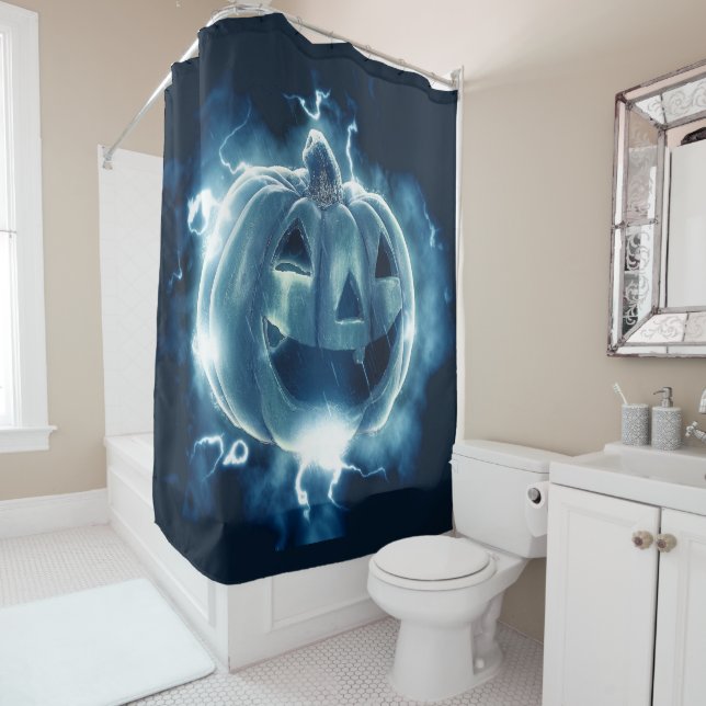 Halloween Party Evil Blue Pumpkin Horror Scary Shower Curtain (In Situ)