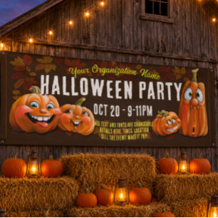 Halloween Party,Fall Festival,Cute Funny Pumpkin   Banner