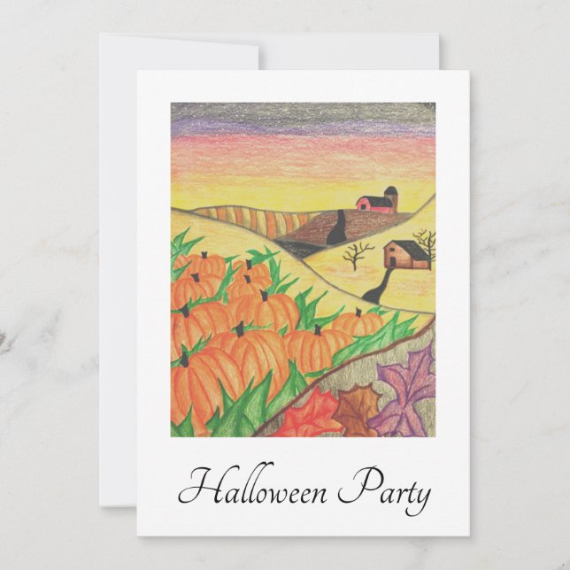 Halloween Party Fall Folk Art Pumpkins Invitation (Front)