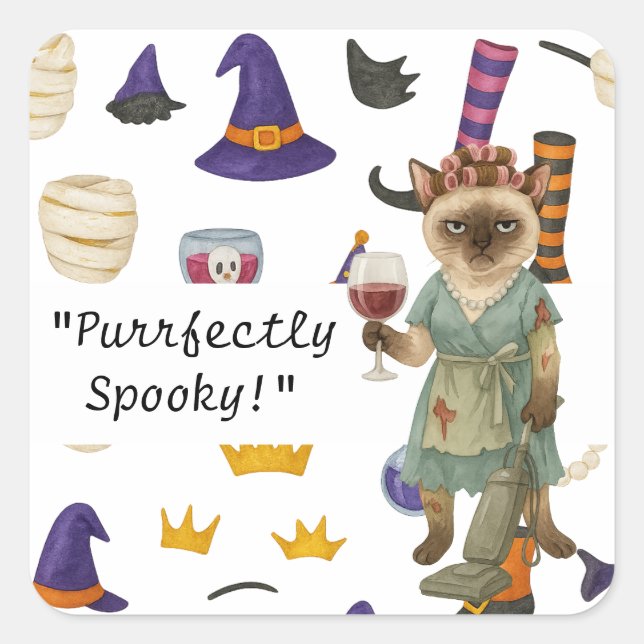 Halloween Party for Siamese Cat lovers Square Sticker (Front)