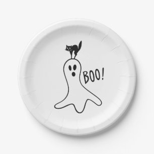 Halloween Party Ghost and Black Cat Spooky Cute Paper Plate