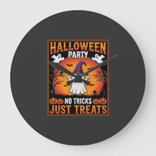 Halloween Party Ghost No Tricks Just Treats Large Clock