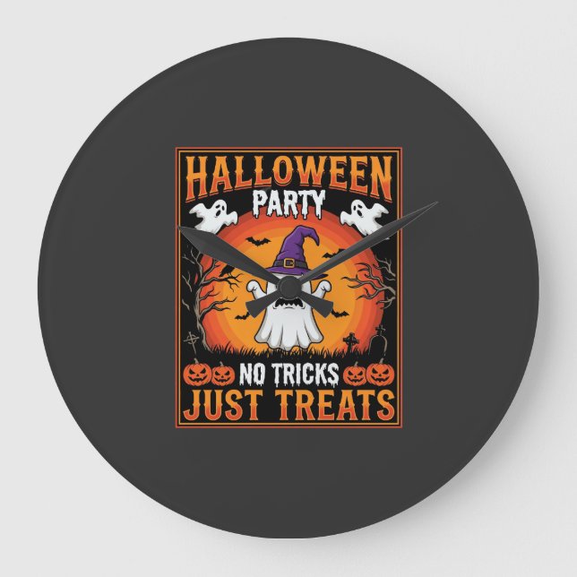Halloween Party Ghost No Tricks Just Treats Large Clock (Front)