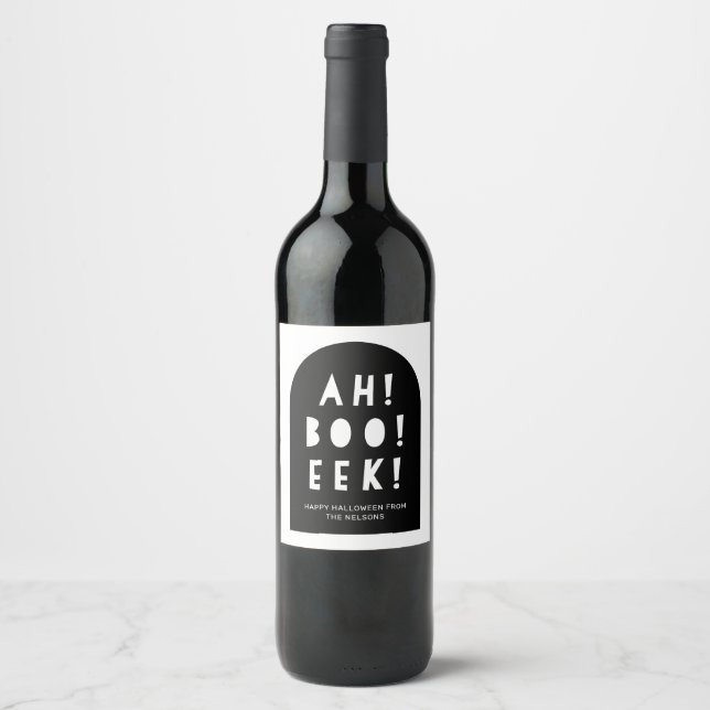 Halloween Party Gift Black & White Arch Boo! Wine Label (Front)