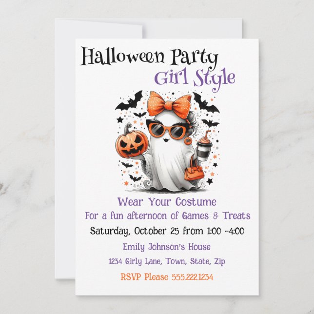 Halloween Party Girl Style Invitation (Front)