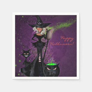 Halloween Party Glam Witch in Black Green Purple Napkin