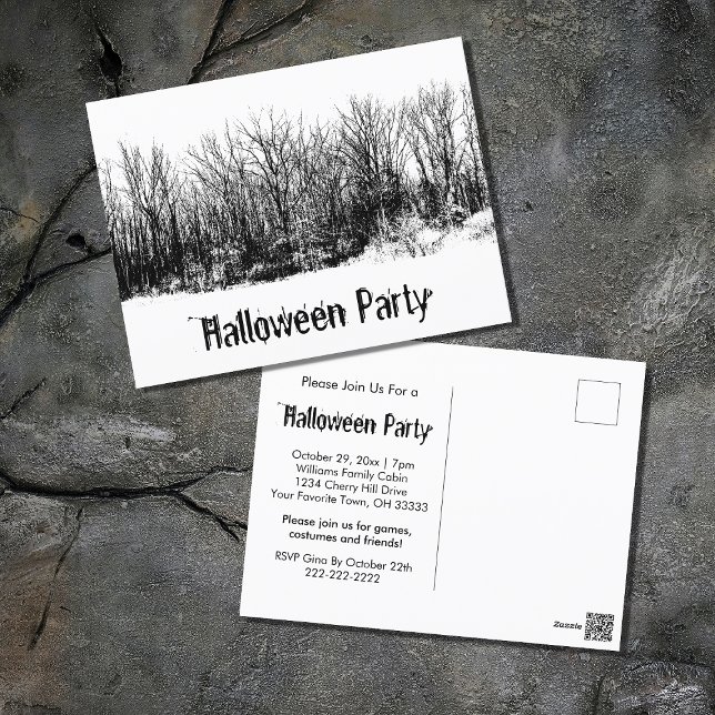 Halloween Party Gothic Black White  Invitation Postcard (Creator Uploaded)