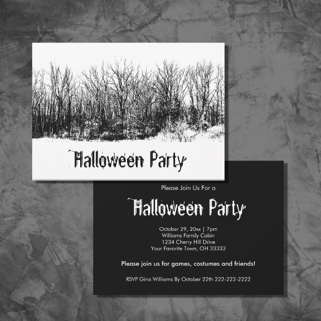 Halloween Party Gothic Black White Spooky Invitation (Creator Uploaded)