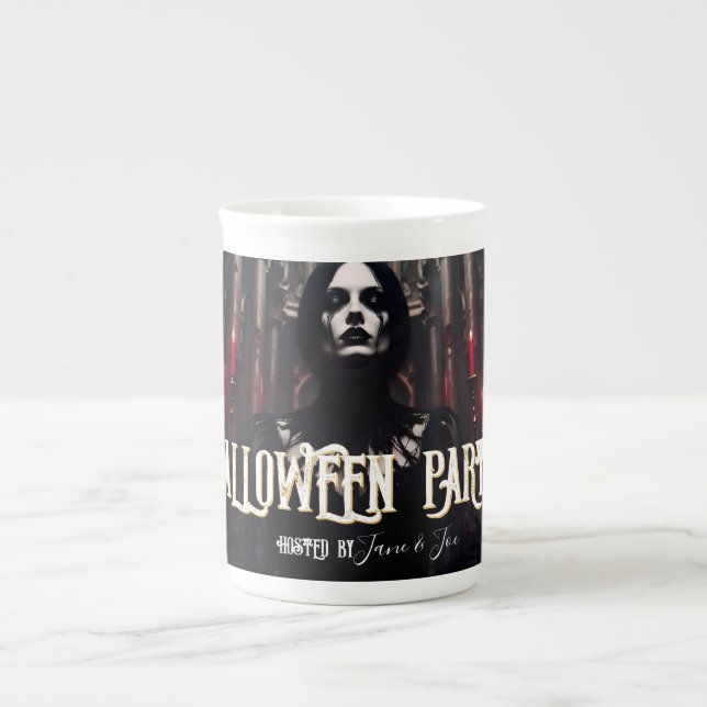 Halloween Party – Gothic Dark Invitation Bone China Mug (Front)