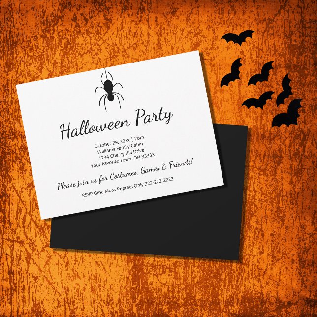 Halloween Party Gothic Spider Black White Invitation (Creator Uploaded)
