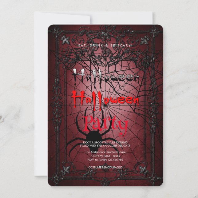Halloween Party  Gothic Spider's web Invitation (Front)