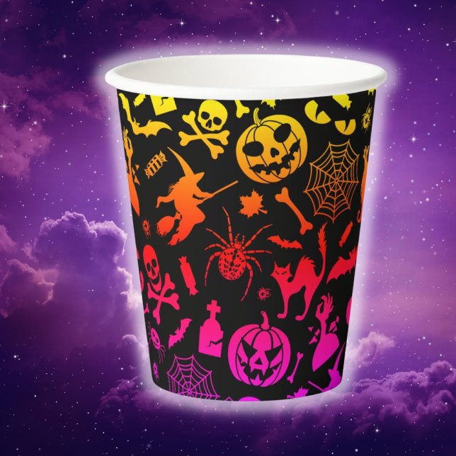 Halloween Party Happy Halloween neon spooky scary Paper Cups (Creator Uploaded)