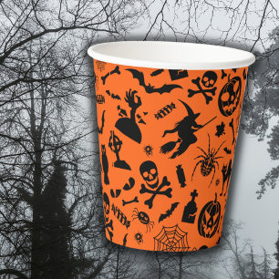 Halloween Party Happy Halloween orange black fun Paper Cups