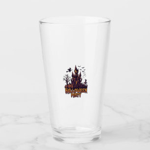 Halloween Party Haunted Castle Pumpkins Bats Glass