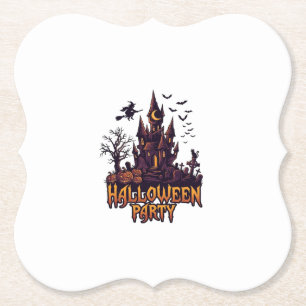 Halloween Party Haunted Castle Pumpkins Bats Paper Coaster