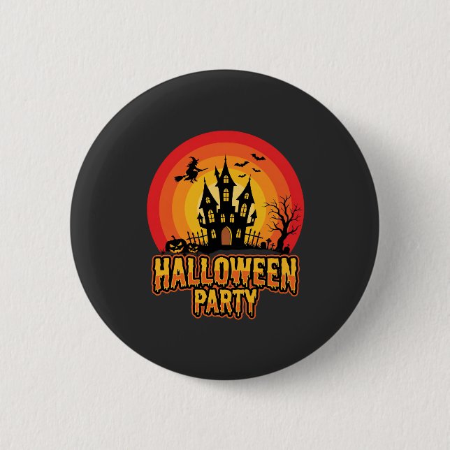 Halloween Party Haunted Castle Retro Vector 6 Cm Round Badge (Front)