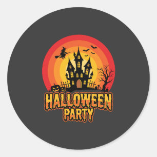 Halloween Party Haunted Castle Retro Vector Classic Round Sticker