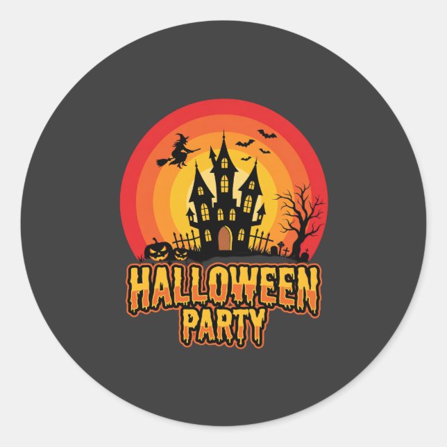 Halloween Party Haunted Castle Retro Vector Classic Round Sticker (Front)